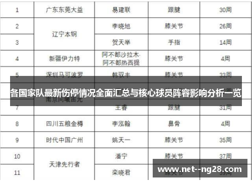 各国家队最新伤停情况全面汇总与核心球员阵容影响分析一览